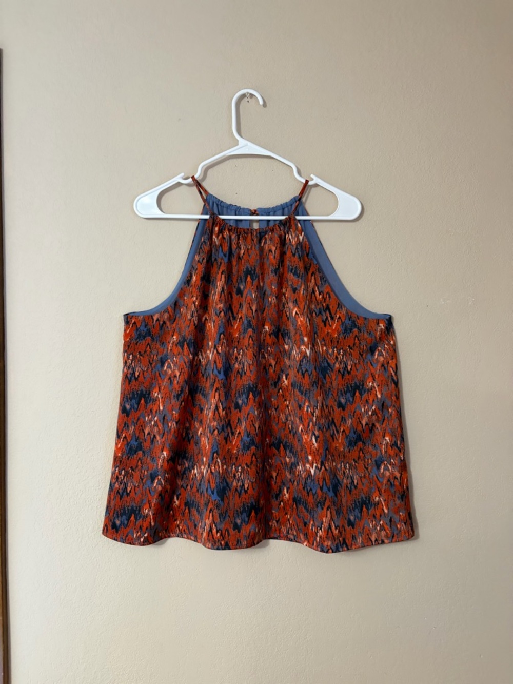 Bar III Women’s Printed Sleeveless Halter Neck Top Orange Blue Zig Zag Size XL
